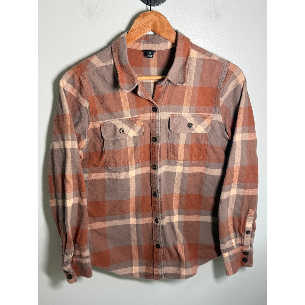 Patagonia Fjord Flannel Shirt Womens XS Organic Cotton Plaid Button Down Brown